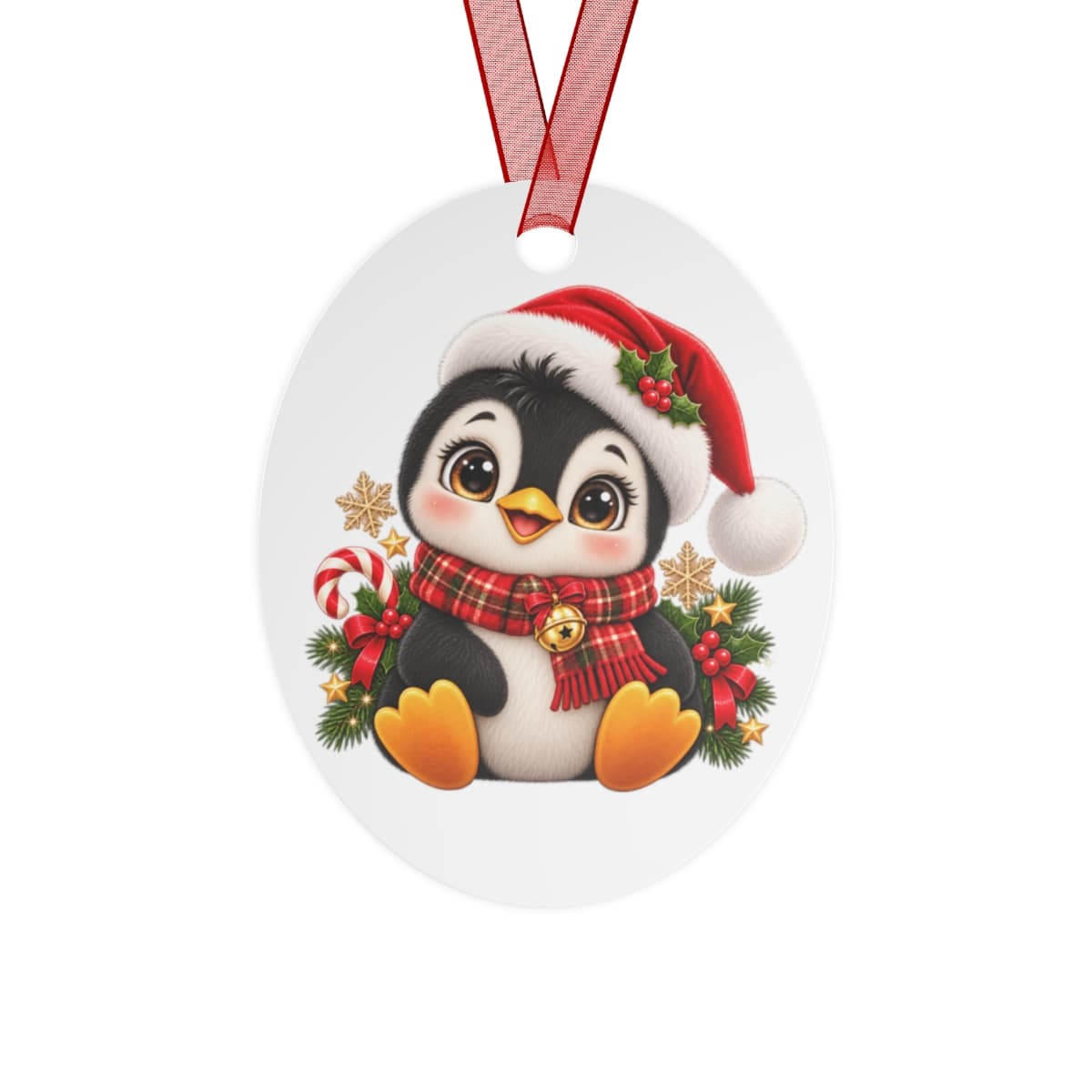 Santa Lion Cub & Penguin — Double-Sided Metal Ornament 3